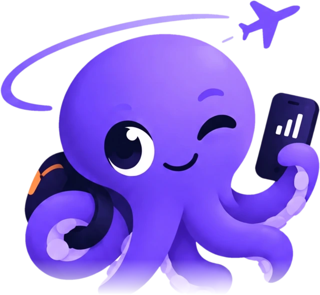 Осьминог esimpus с телефоном и рюкзаком
